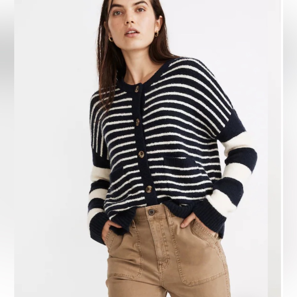 NWOT Madewell Stripe-Play Colburne Cardigan Sweater in Coziest Textured Yarn
